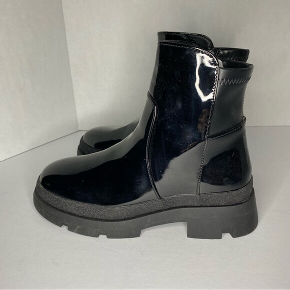 Steve Madden Boots Girls Trap Black Patent Leather Side Zip Glitter Chunky 4 - Picture 5 of 12